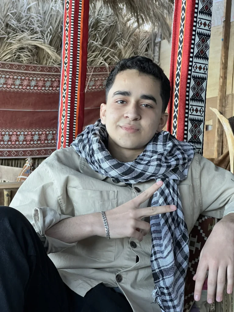 Nour Mansour casual portrait wearing a keffiyeh – Egyptian web developer